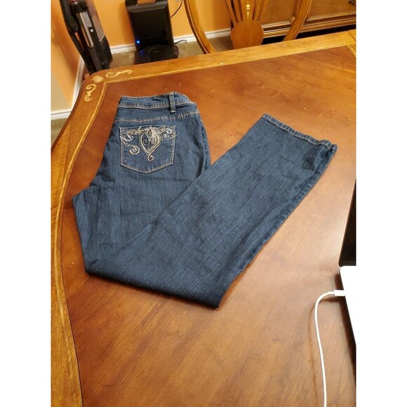 Fantasy Blue Jeans Dark Wash Trousers Career Size 10 Average Boot Cut Cotton Bld - Picture 4 of 9